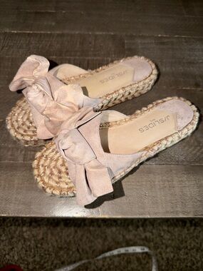 J/Slides NYC Blush Bow Espadrille Slide Sandals